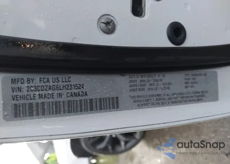 2020 Dodge Challenger Sxt z USA, uszkodzony, nr VIN 2C3CDZAG6LH231524